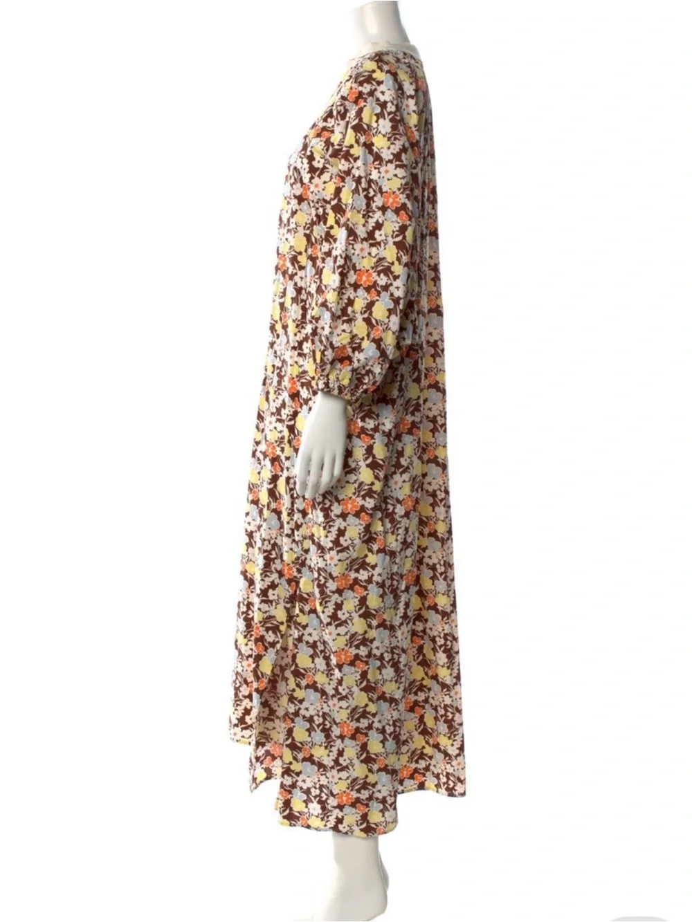 Tory Burch-Floral Long Sleeve V-Neck Maxi Dress in Multi-Color